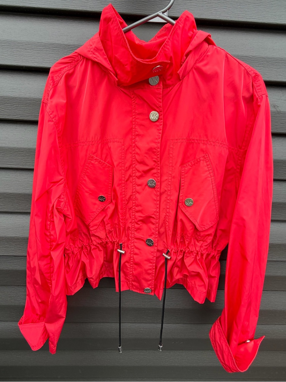 Michael Kors Bright Red Drawstring-Waist Utility Jacket
